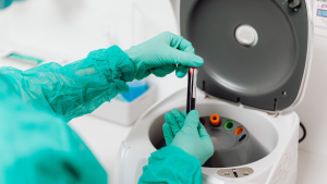 Doctor testing blood samples
